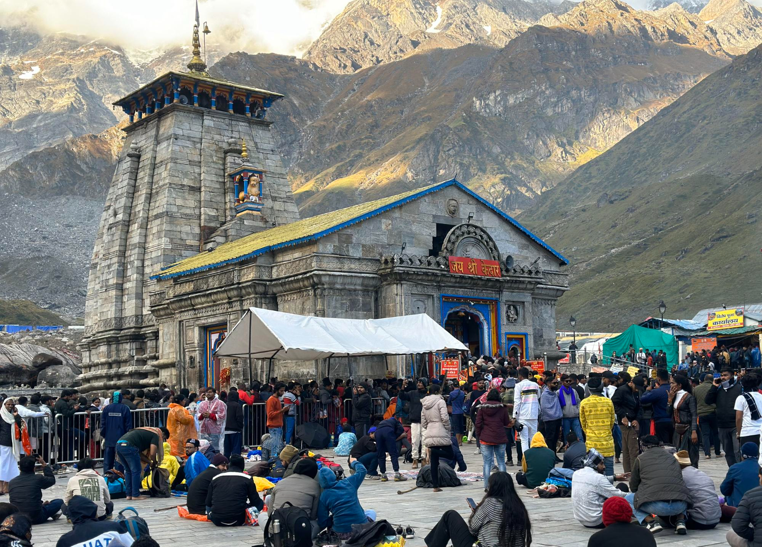 Rush of people in beautiful kedarnath temple of uttarakhand